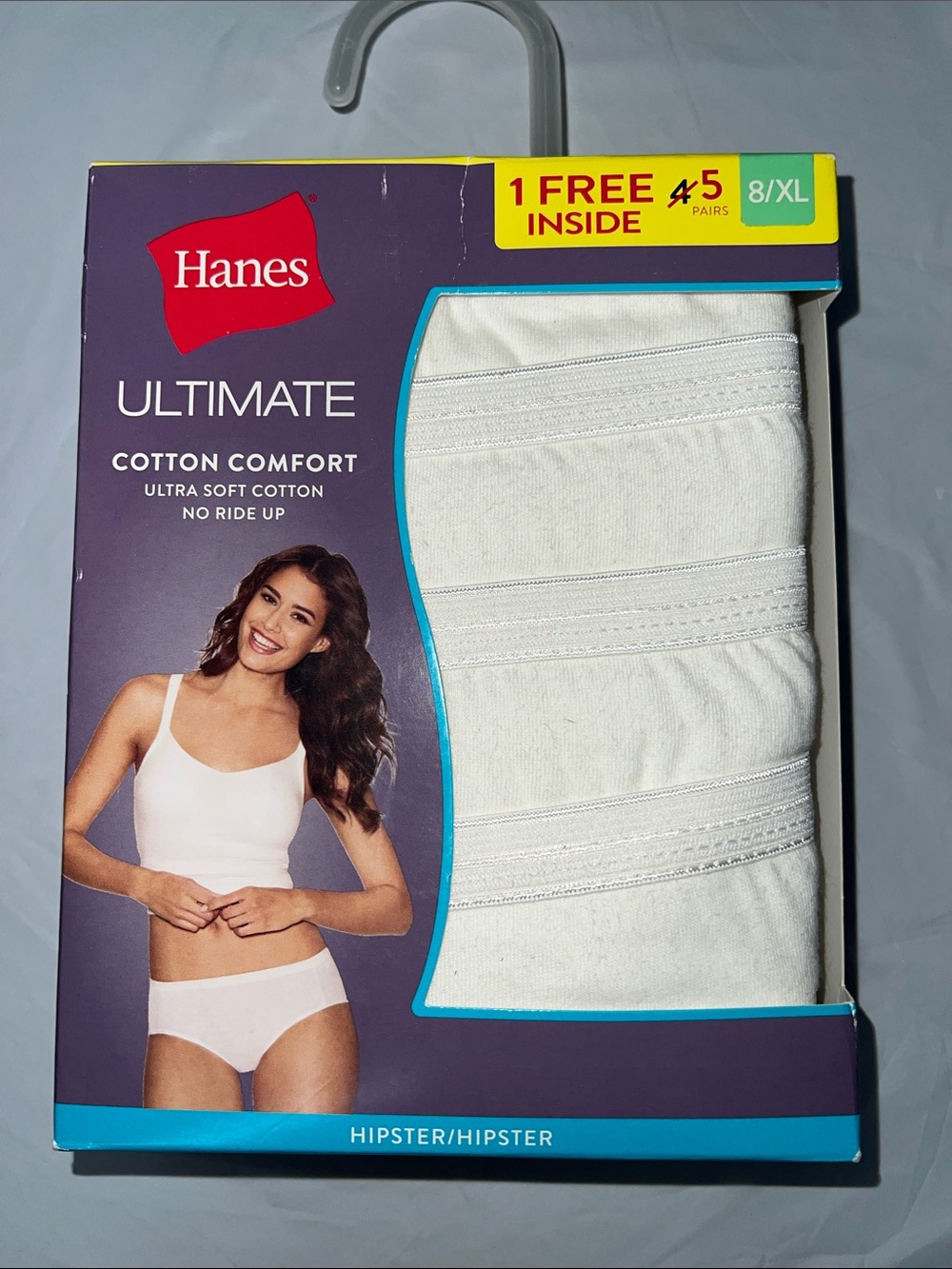 NWT - Hanes Ultimate Cotton Comfort Hipster Panties 5-Pack White Size 8/XL